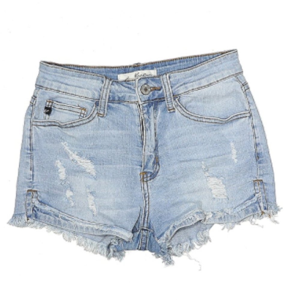 KanCan Denim Mid-Rise Distressed Frayed Jean Shorts Light Wash, 24